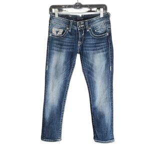 Y2K Vigoss The New York Capri Jeans 26 Embroidered Flap Pocket Stretch Denim